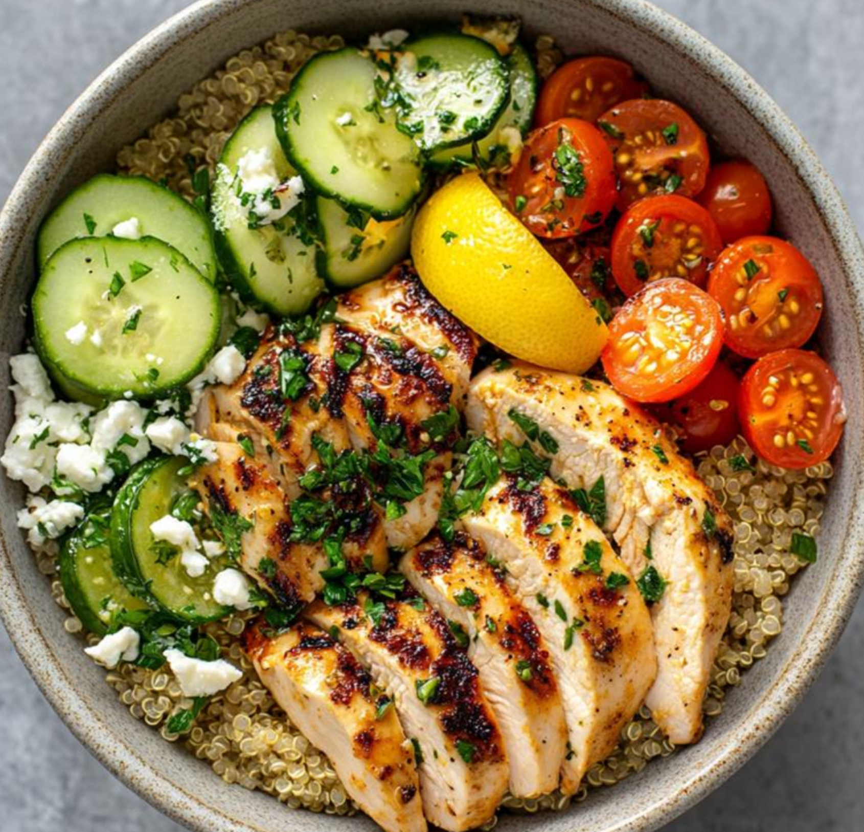 Roasted Garlic Lemon Herb Chicken Bowl